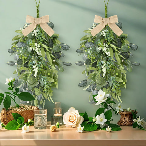 EYNDYN eucalyptus teardrop swag with olives and berries for versatile decor
