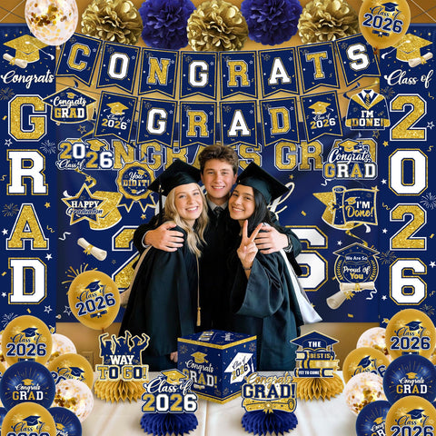EYOBZOOQ 59x39 inch backdrop creates a professional graduation party stage.