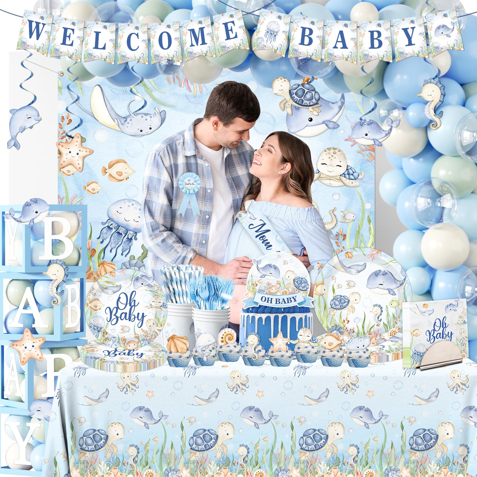 EYOBZOOQ oh-baby-cake-topper adds a playful focal point to the cake.