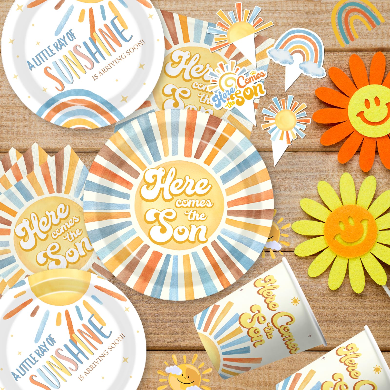 EYOBZOOQ sunshine-theme table decor brightens the baby shower ambiance.