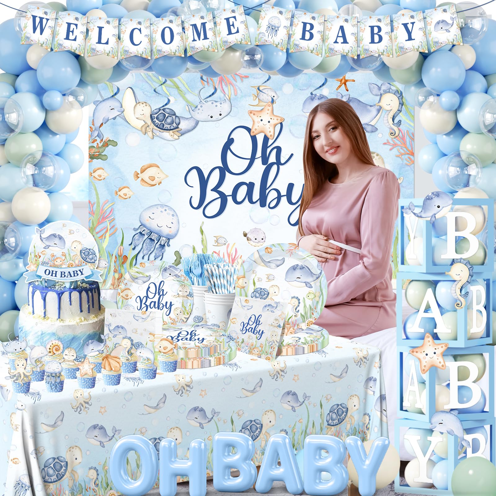 EYOBZOOQ welcome-baby-banner greets guests with oceanic charm.
