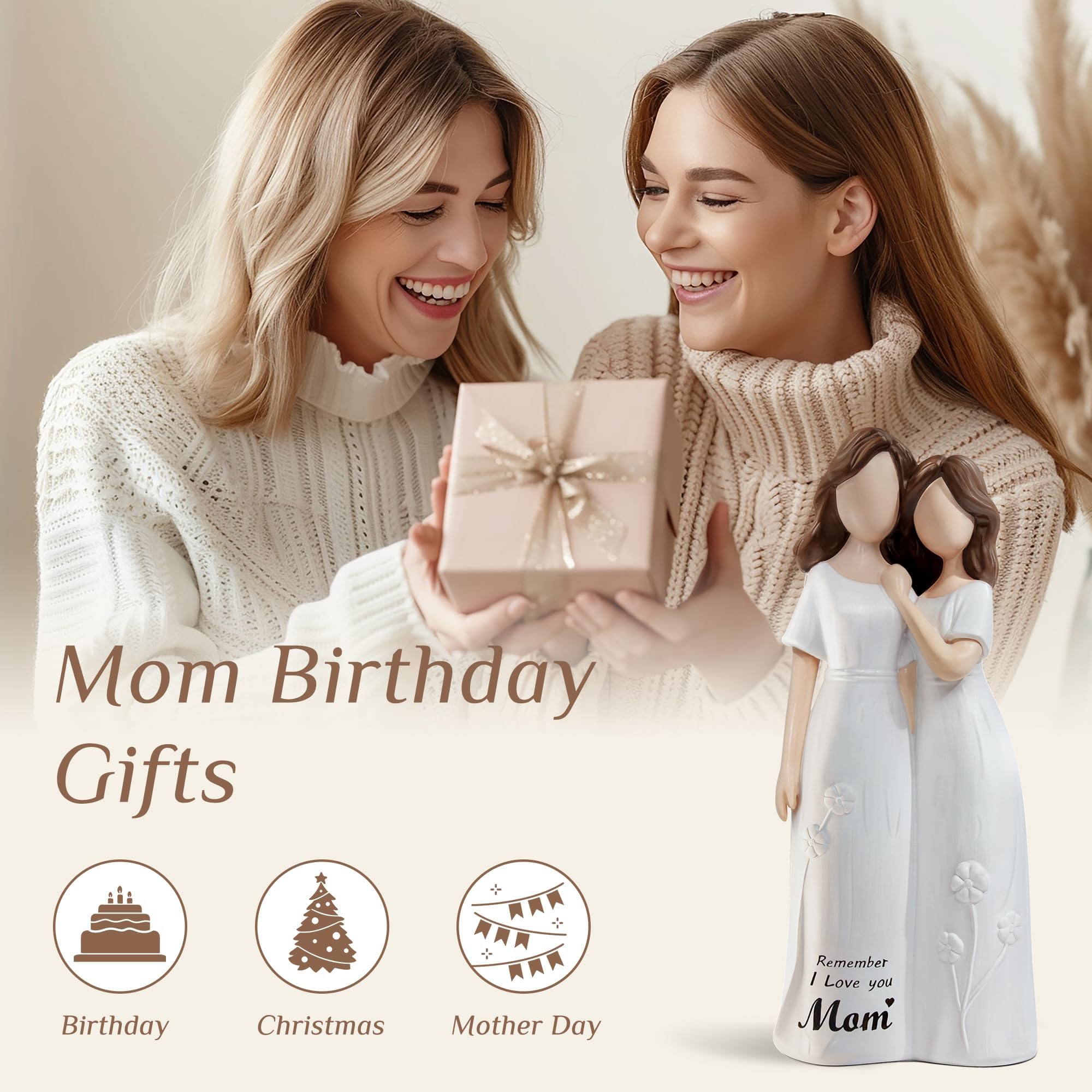 Eyschura hand-painted mom figurine in white dress adds warm decor