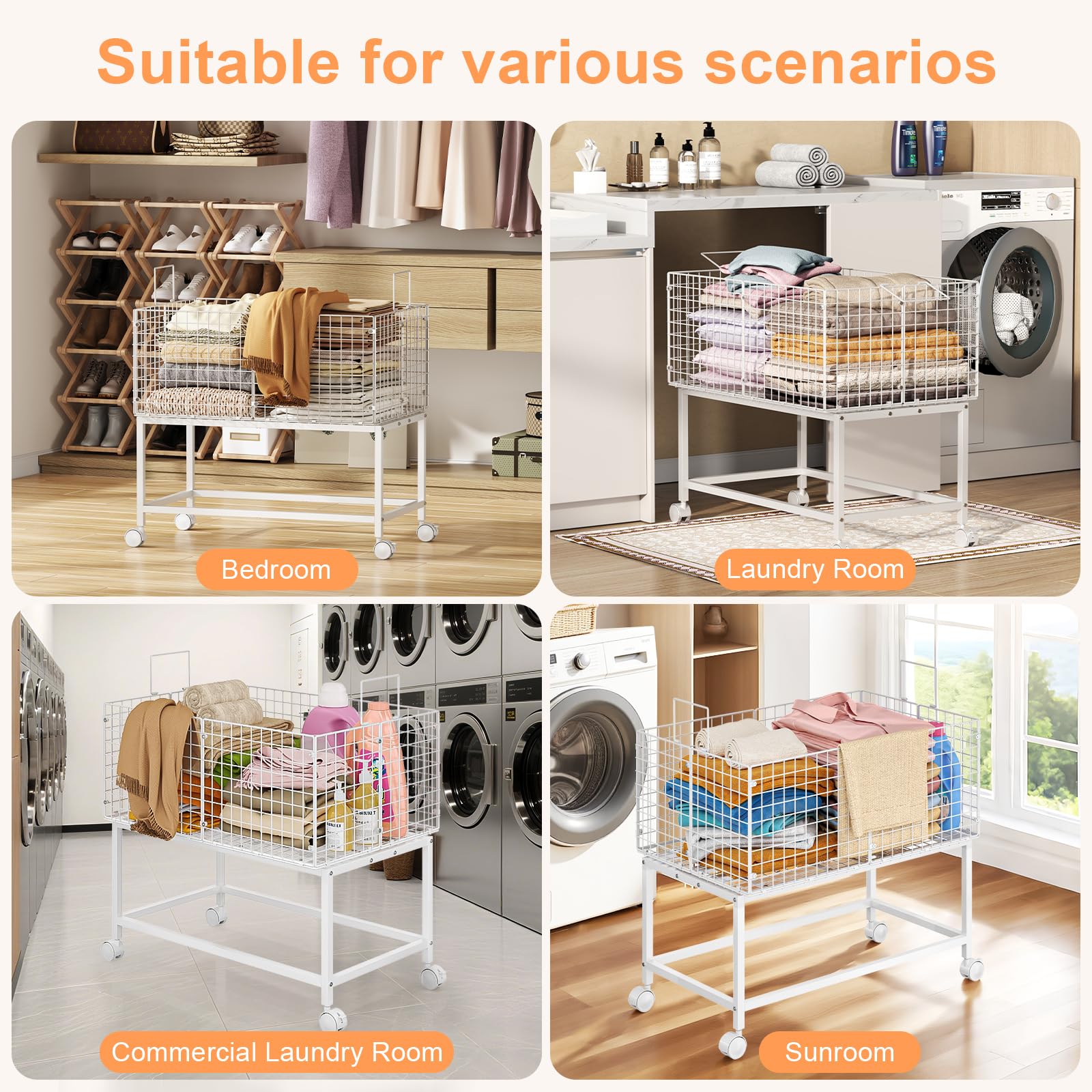 Eyteenokk laundry cart with top handle for easy lifting and reduced bending.