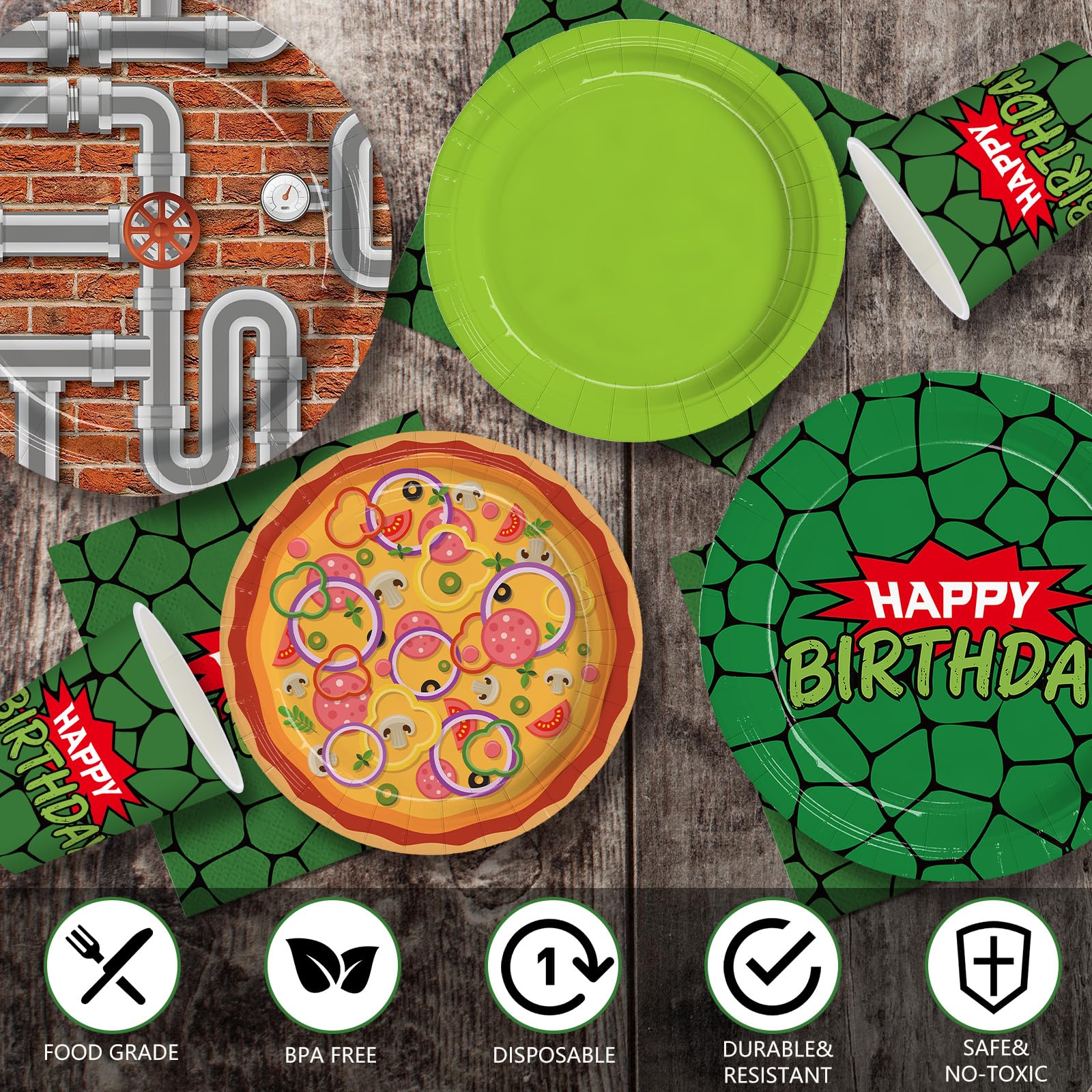 Eywusco turtle party napkins, green print, elevate the table.