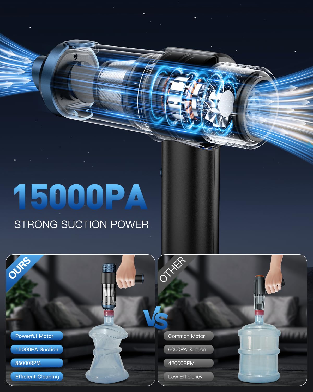 EYYA handheld vacuum LED light illuminates dark areas for easier cleaning