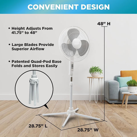 EZ-Chill 16-inch pedestal fan with three-speed control for personalized breeze