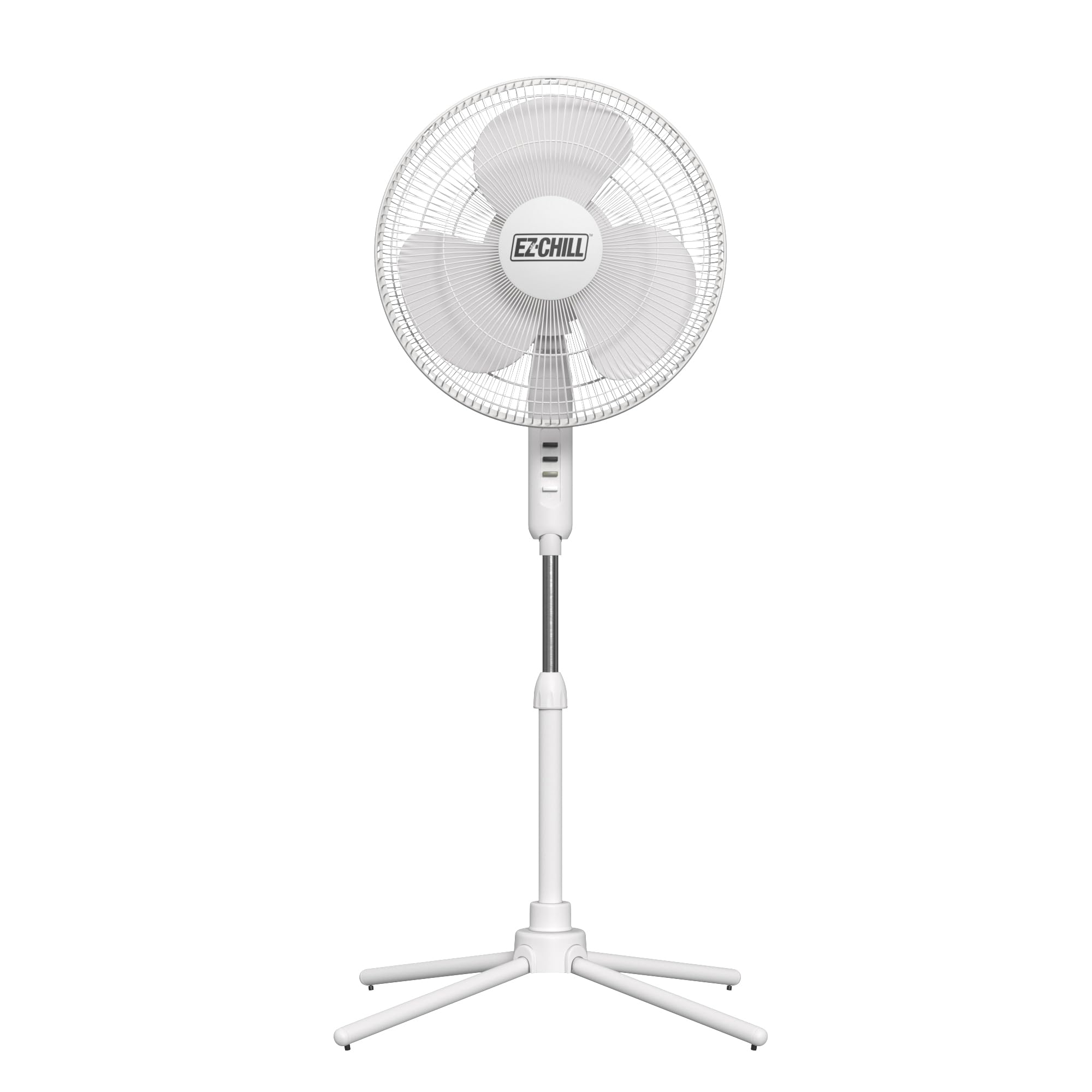 EZ-Chill 16-inch pedestal fan front view showing wide room cooling