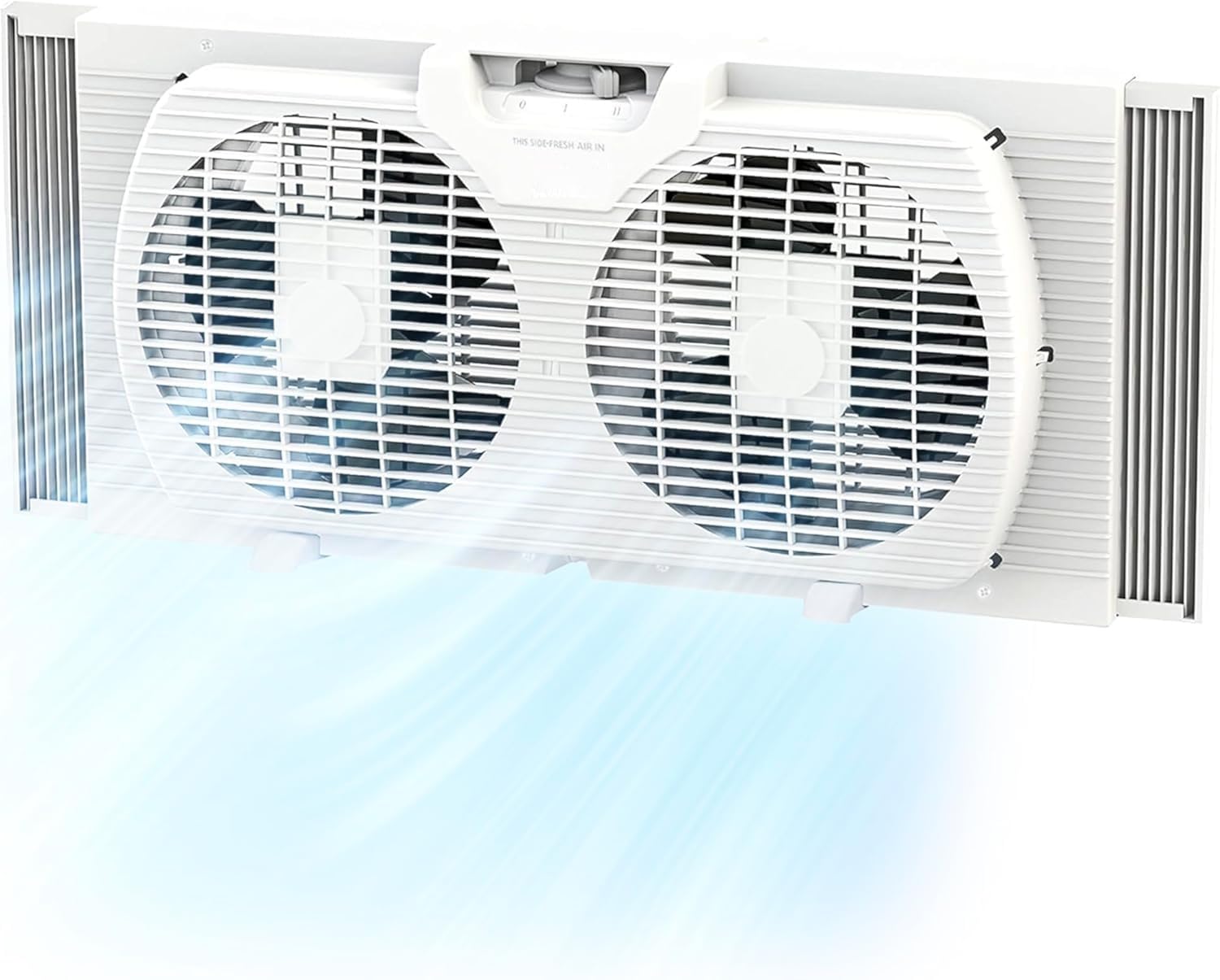 EZ-CHILL 9-Inch Twin Window Fan front view for steady airflow and cooling.