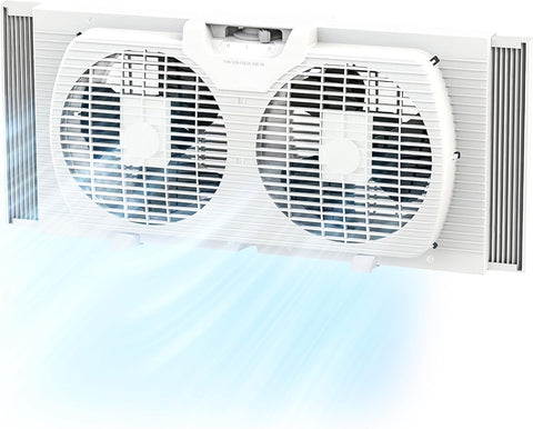 EZ-CHILL 9-Inch Twin Window Fan front view for steady airflow and cooling.