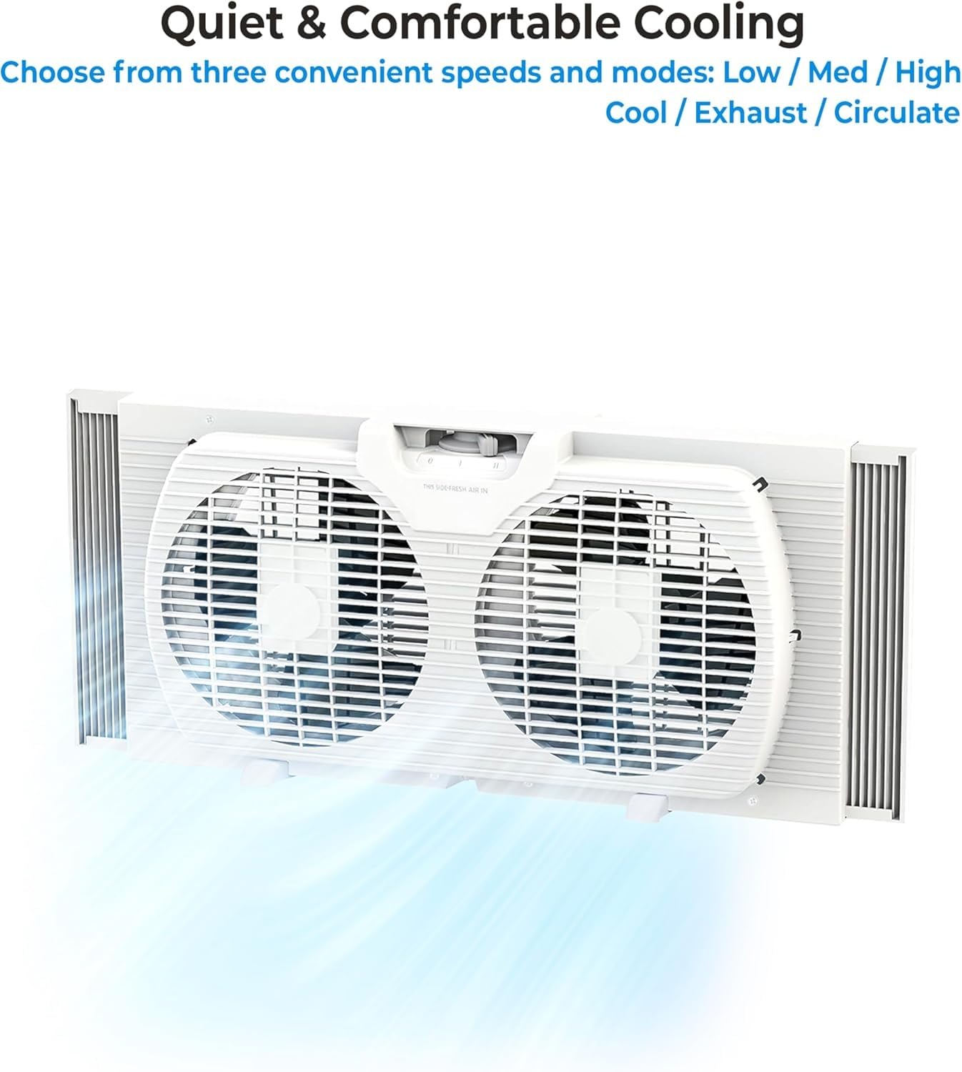EZ-CHILL 9-Inch Twin Window Fan portable design for tabletop or sill use.