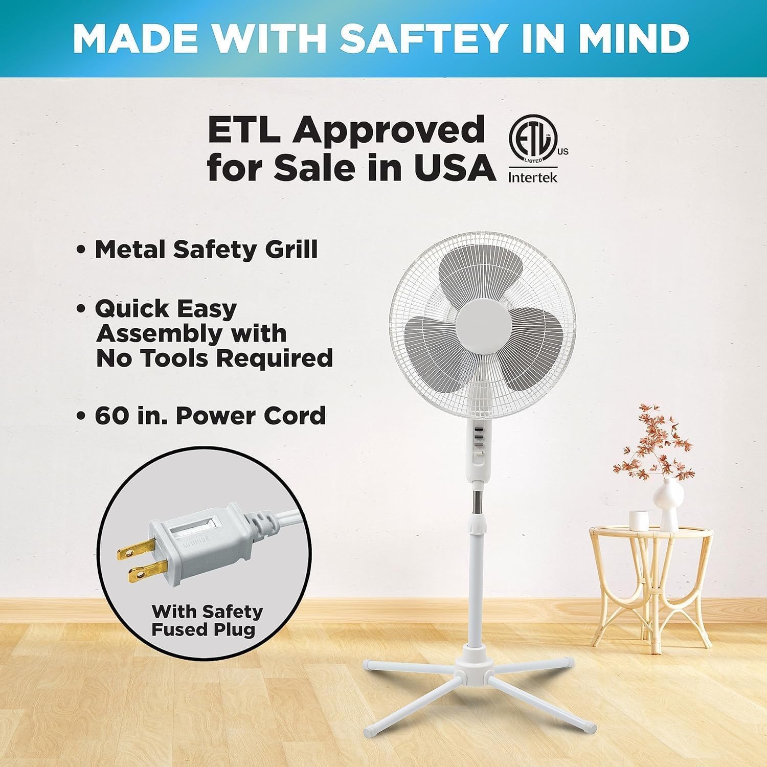 EZ-Chill folding base design on pedestal fan for space savings