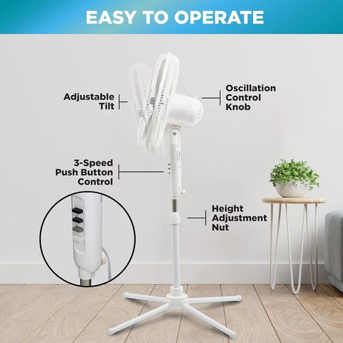 EZ-Chill metal safety grill on pedestal fan for safe operation