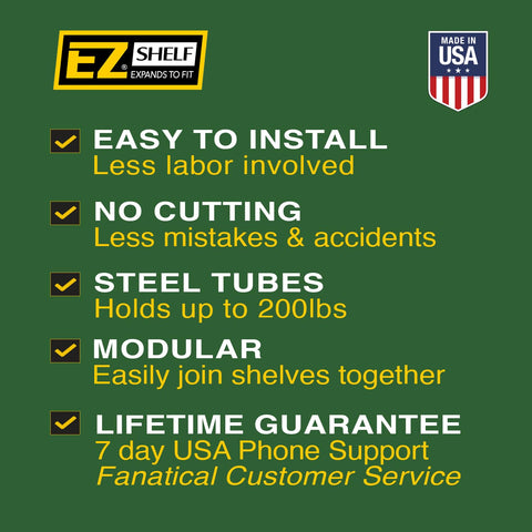 No-drill anchors from EZ Shelf enable stud-free installation.
