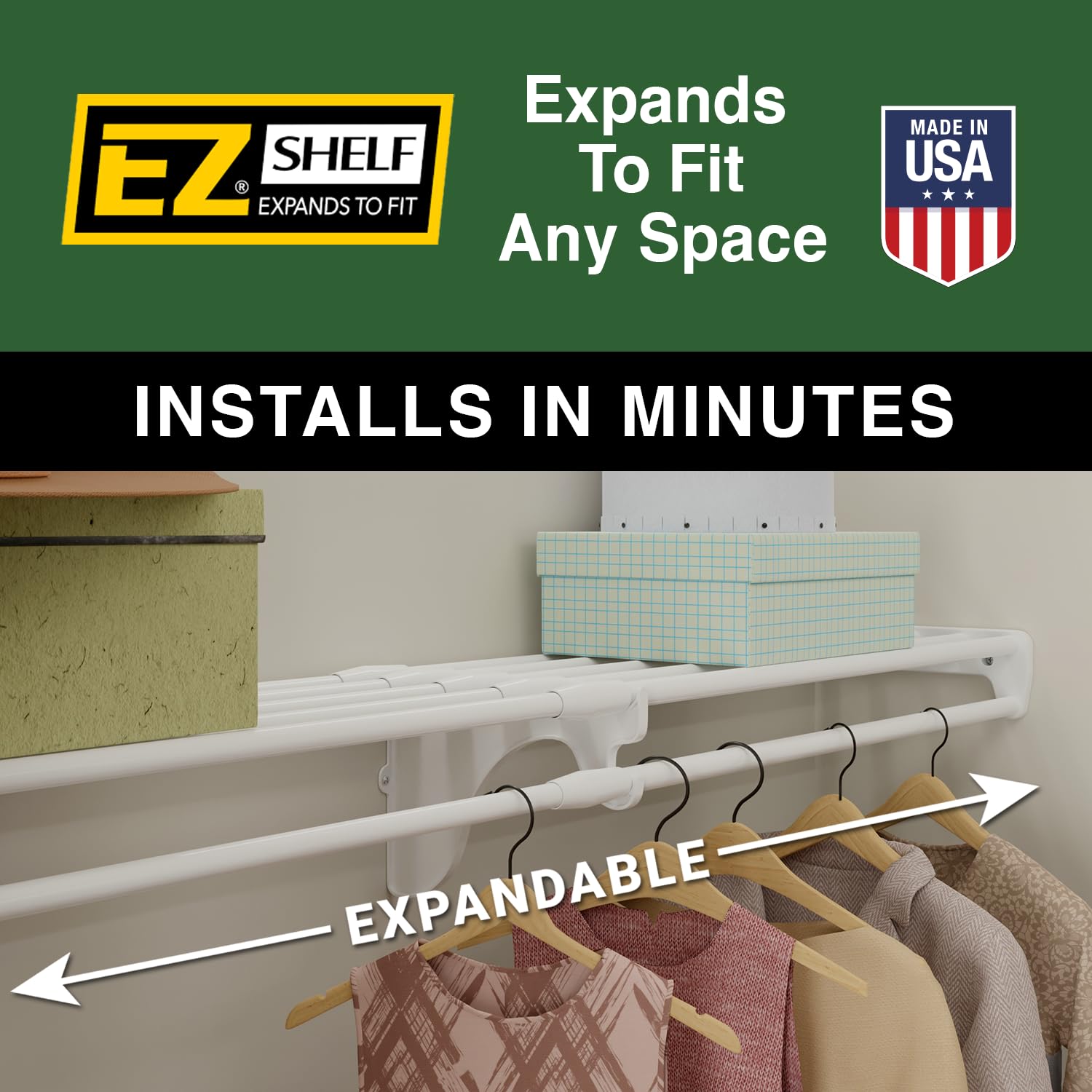 Installed EZ Shelf in a white finish complements closet décor.
