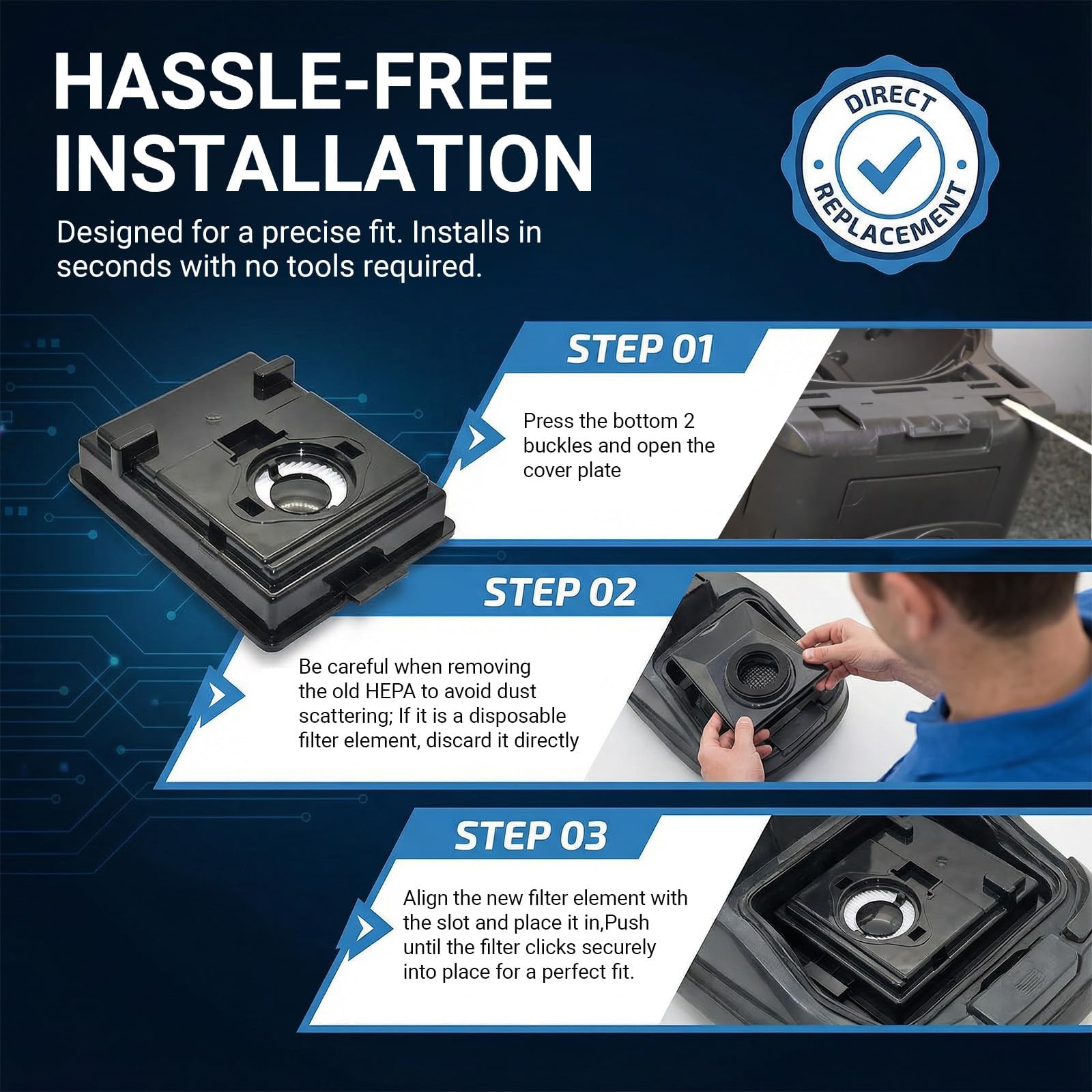EZ SPARES Rainbow E2 filter installs easily without tools or adapters.