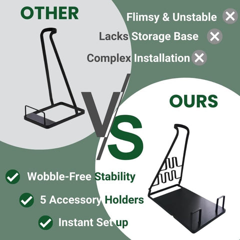 EZ SPARES vacuum stand attachments slots store crevice tools neatly.