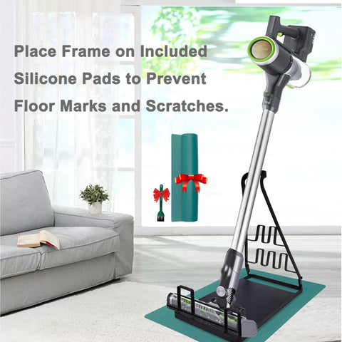 EZ SPARES vacuum stand cradle securely holds cleaners for quick grab-and-go tidying.