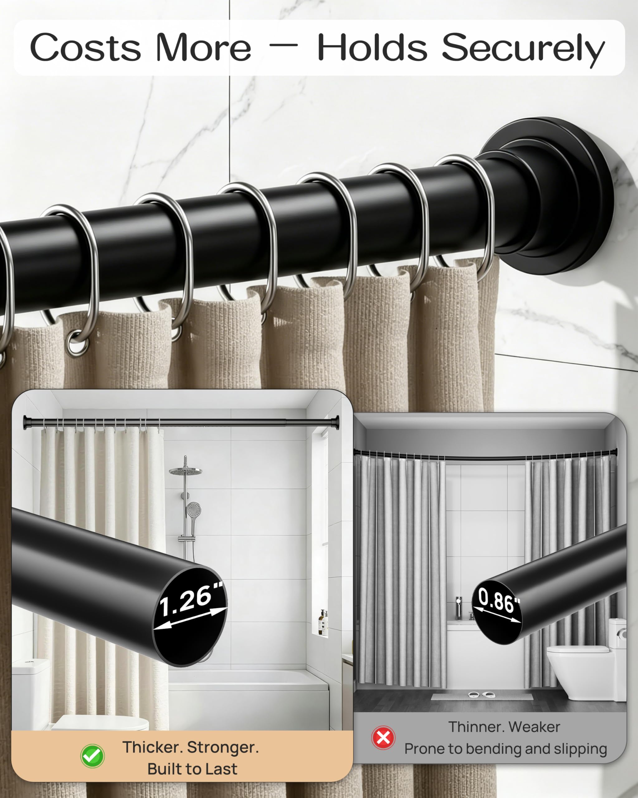 EZFurni No-Twist with non-slip end caps grips glass surfaces