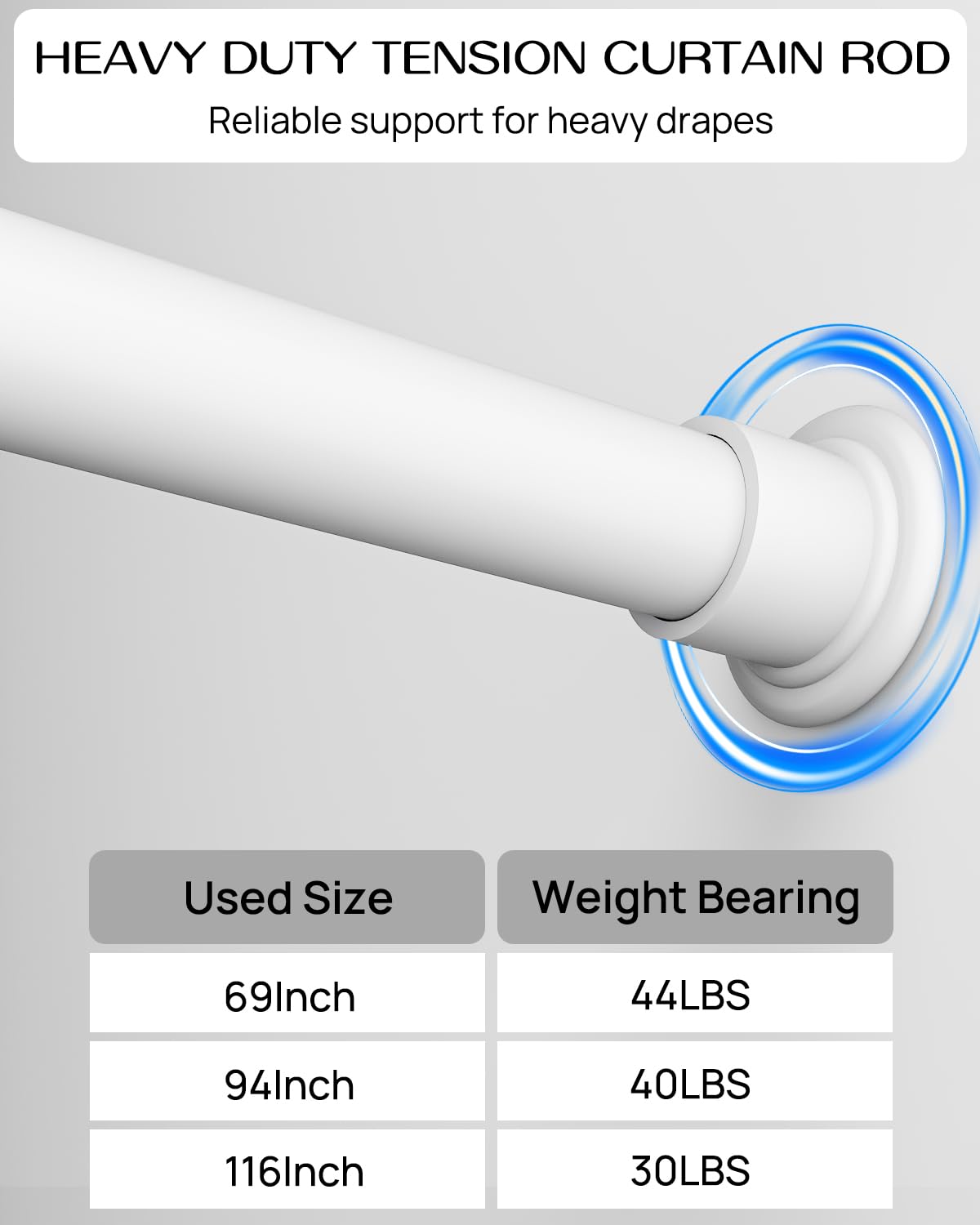 EZFurni tension rod anti-slip ends grip diverse surfaces securely
