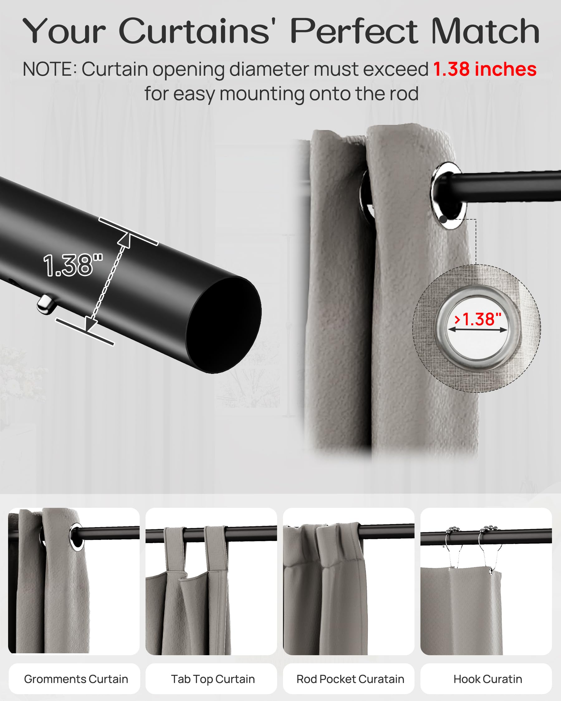 EZFurni tension rod heavy-duty construction supports daily indoor use.