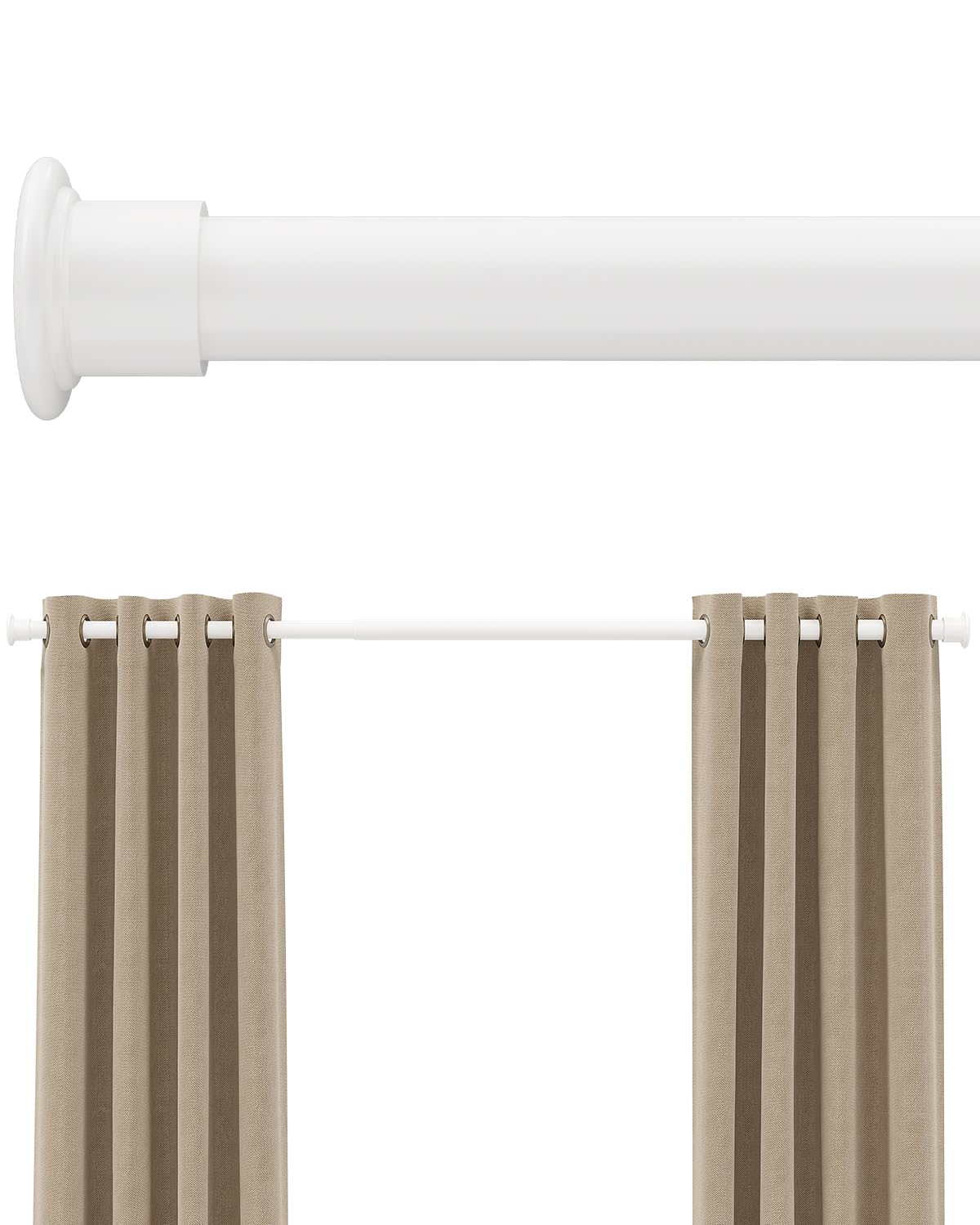 EZFurni tension rod with locking system secures curtains without wall damage