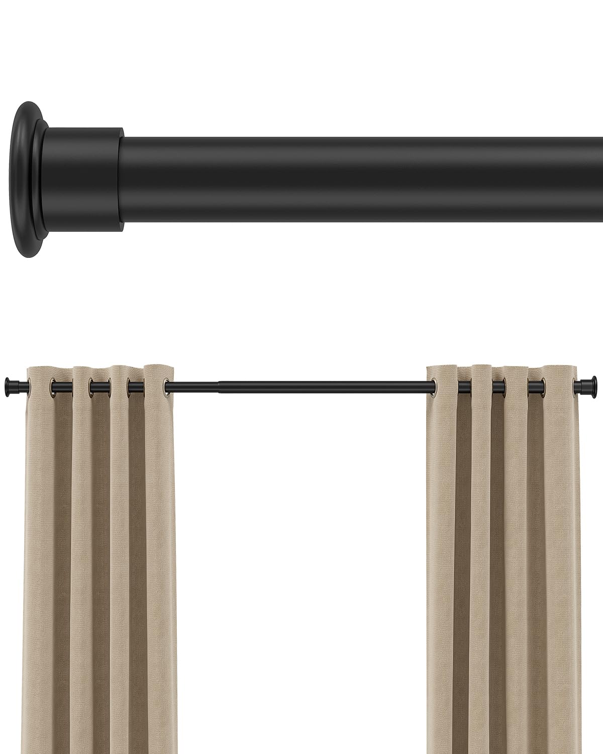 EZFurni tension rod with locking system provides secure hold on wide windows.