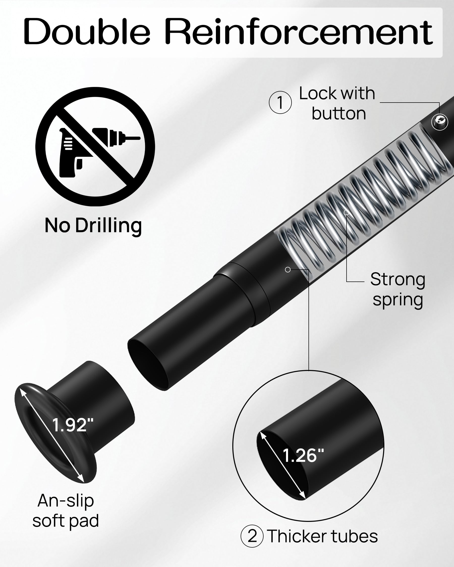 EZFurni tension rod with no-drill install is ideal for renters.