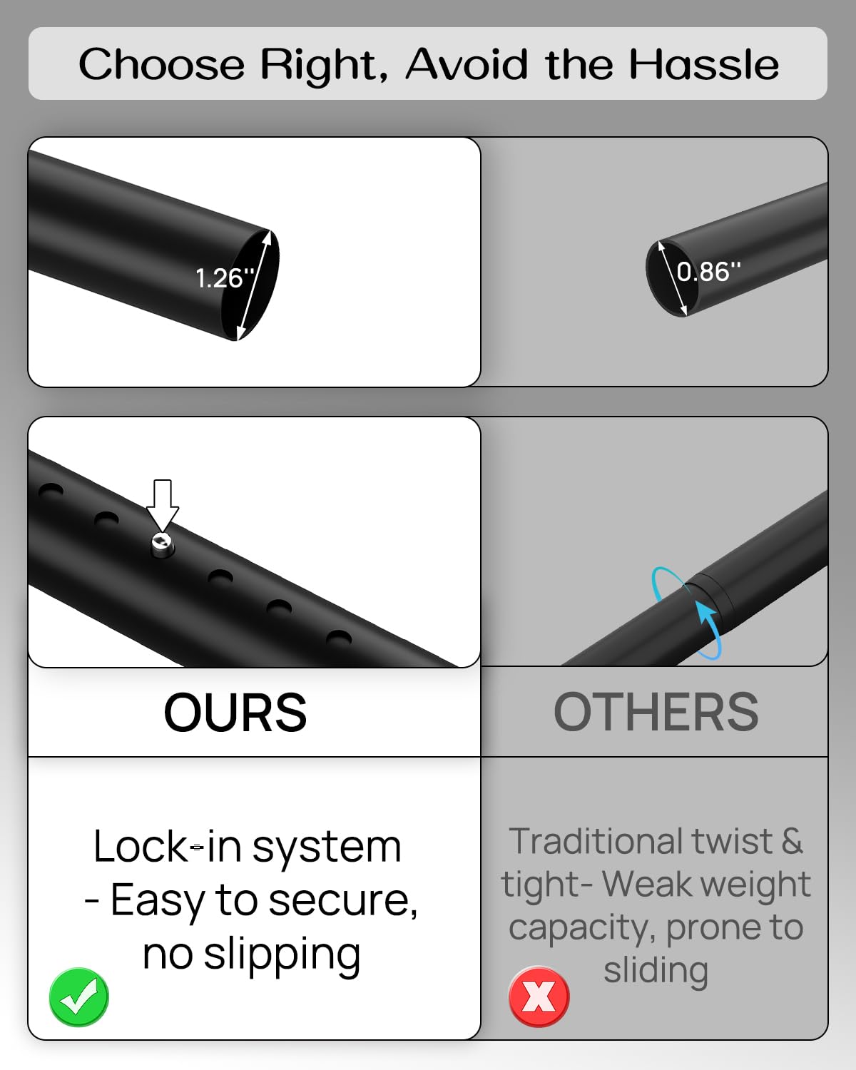 EZFurni tension rod wide-span capacity enables versatile window and doorway use.