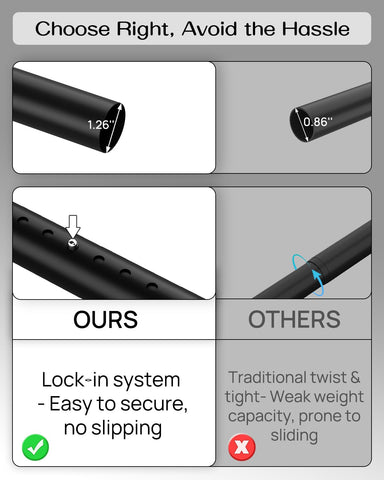 EZFurni tension rod wide-span capacity enables versatile window and doorway use.