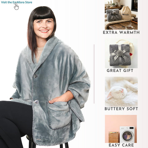 EzrAllora poncho blanket flat lay illustrating lightweight warmth