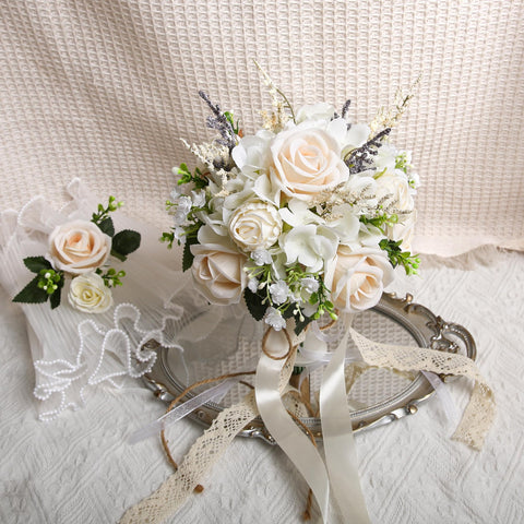 EZsenses artificial bridal bouquet, 8in, silk roses for lasting wedding day charm
