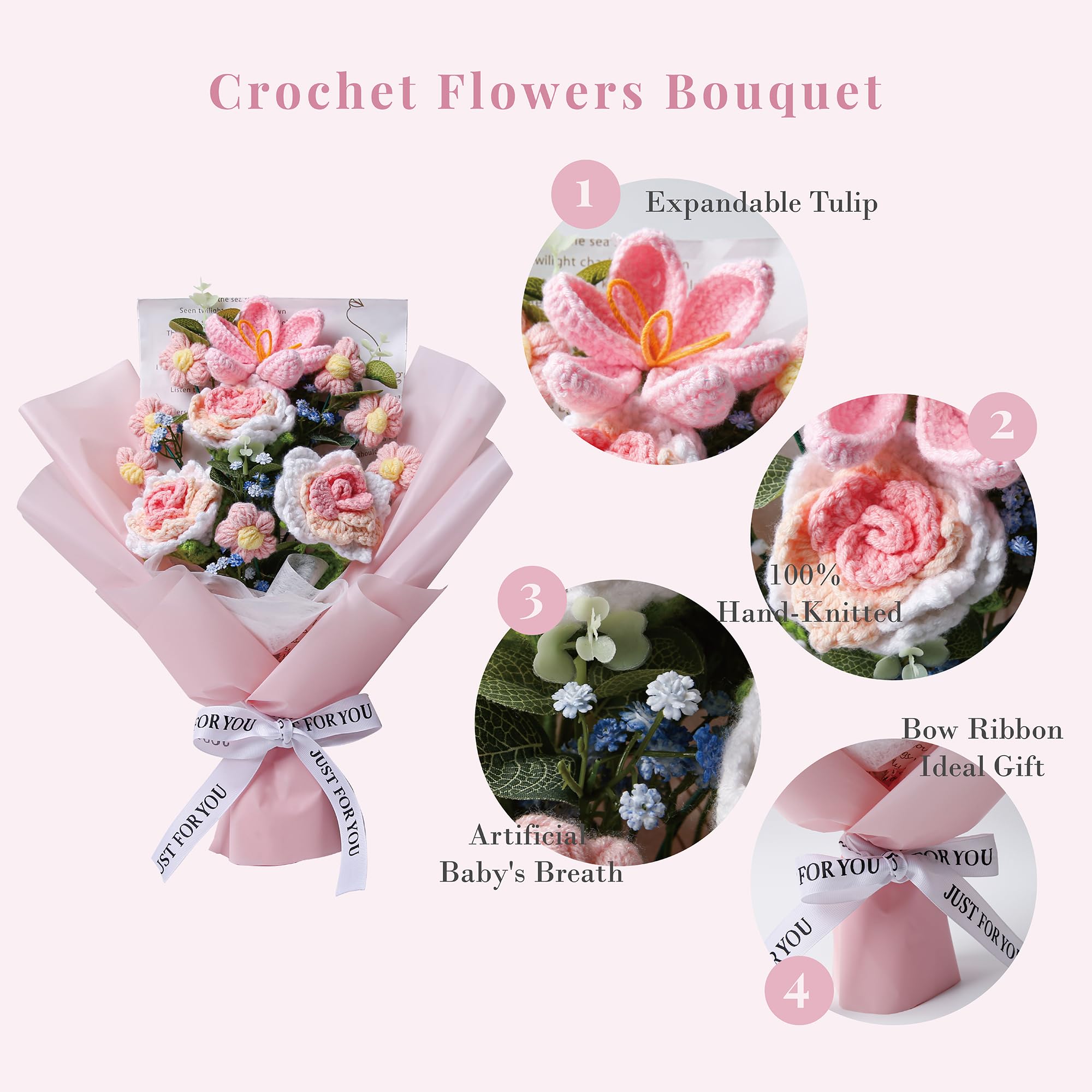 EZsenses crochet flowers varied colors ideal for shelves and desks