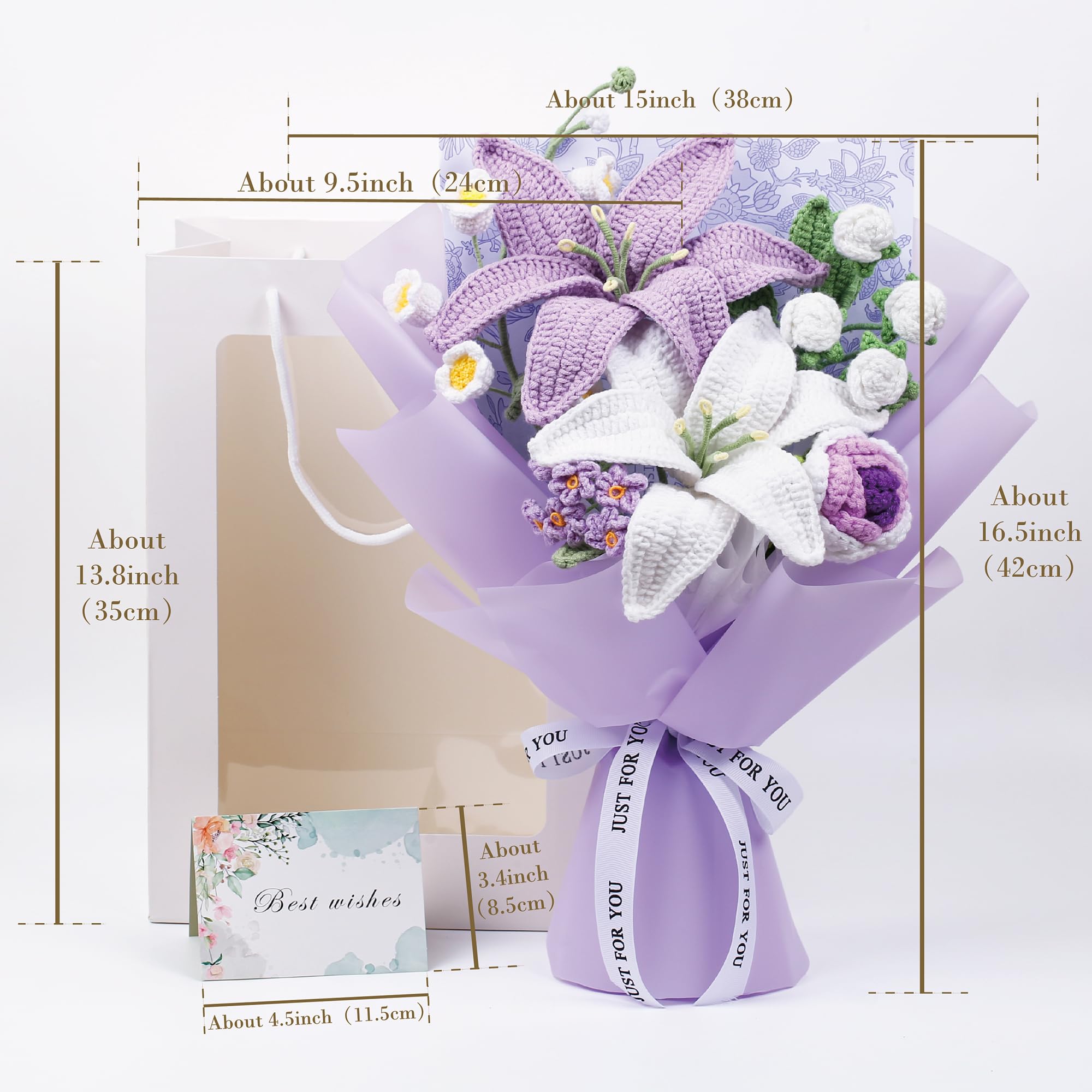 EZsenses handmade rose and lily bouquet detail highlights textured yarn and craft