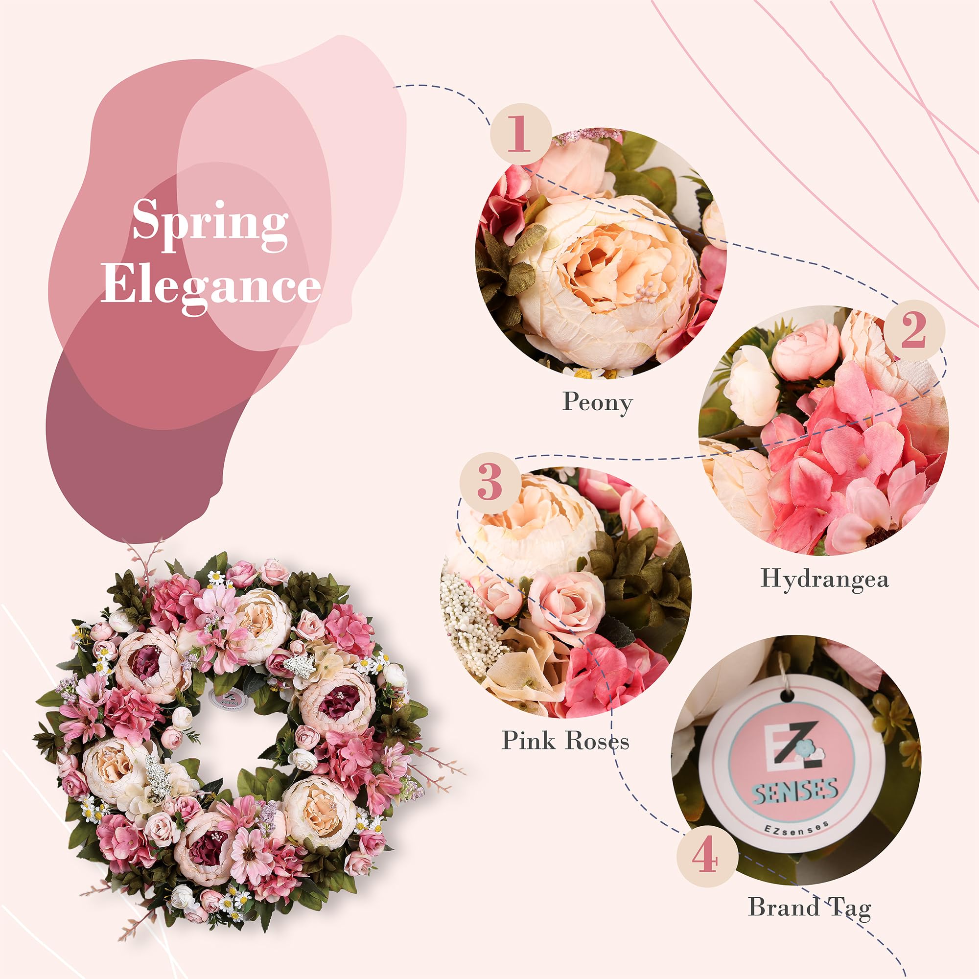 EZsenses 18 inch wreath sized for front doors and entryways.