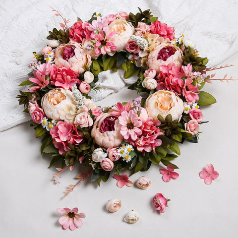 EZsenses Peony Wreath is easy to shape and fluff for quick setup.