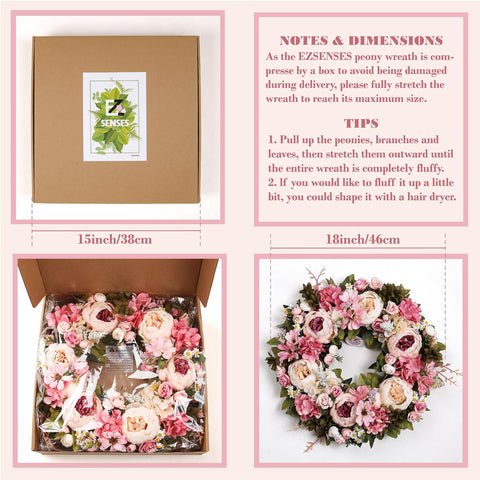 EZsenses Peony Wreath makes a thoughtful gift for weddings or housewarmings.