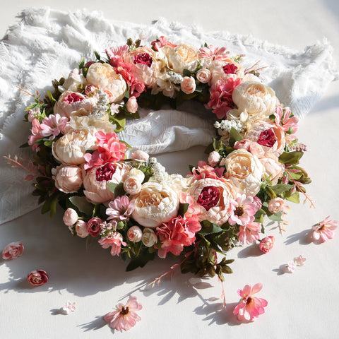 EZsenses Peony Wreath Valentine’s Day display offers romantic home accents.
