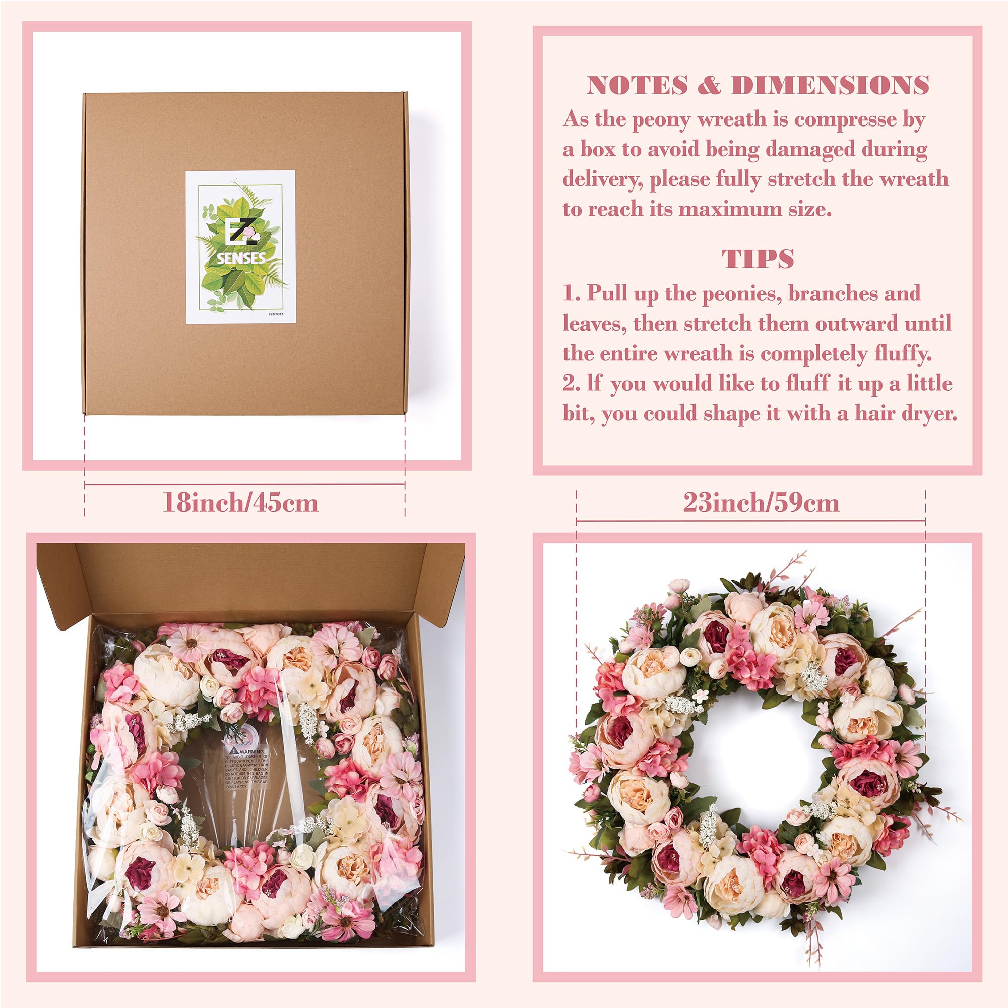 EZsenses Peony Wreath wedding decor creates elegant ambiance for events.