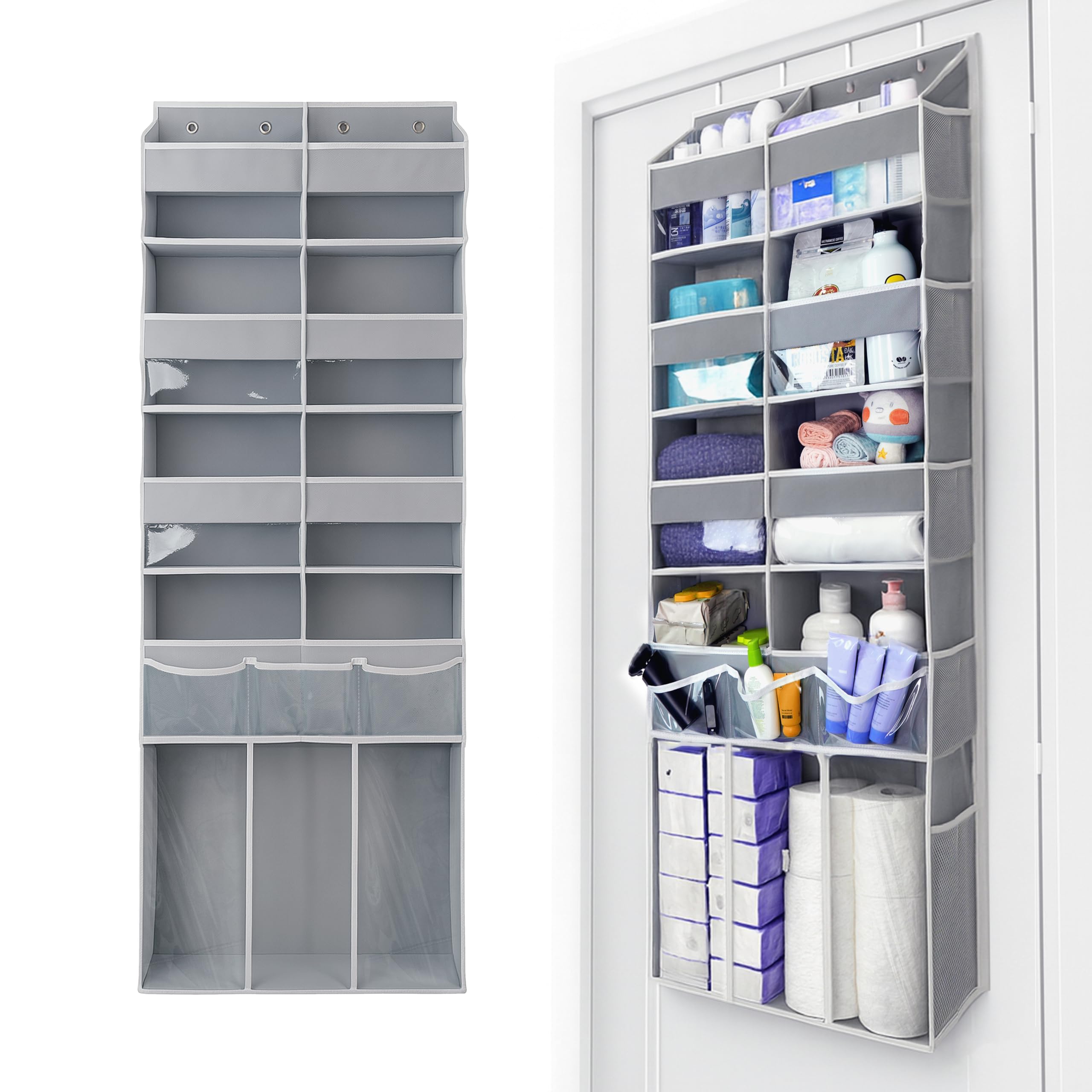 Bottom storage compartment designed for bulk items like towels or paper supplies.