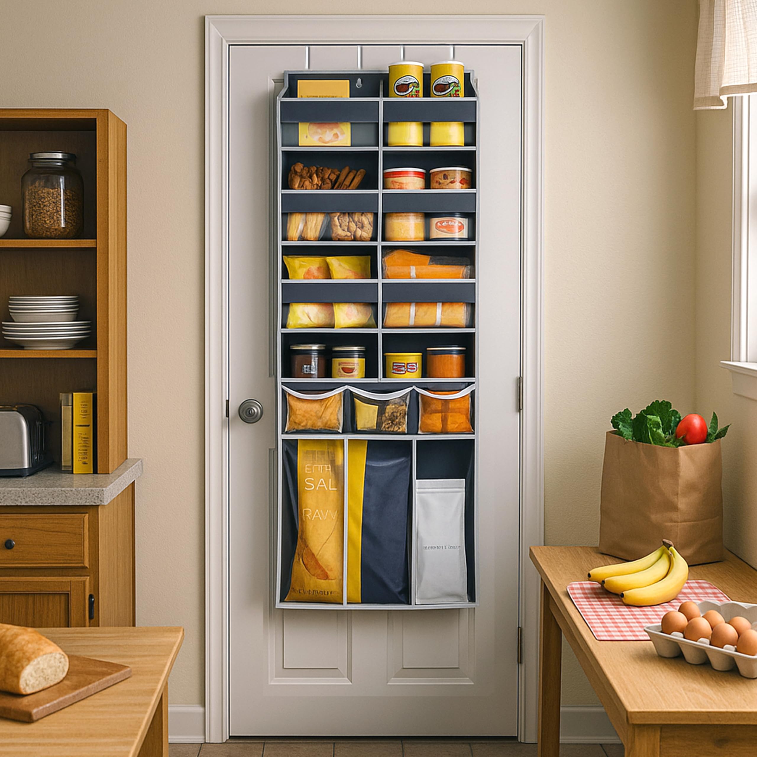 EZVERY easy installation with sturdy metal hooks over a standard door.