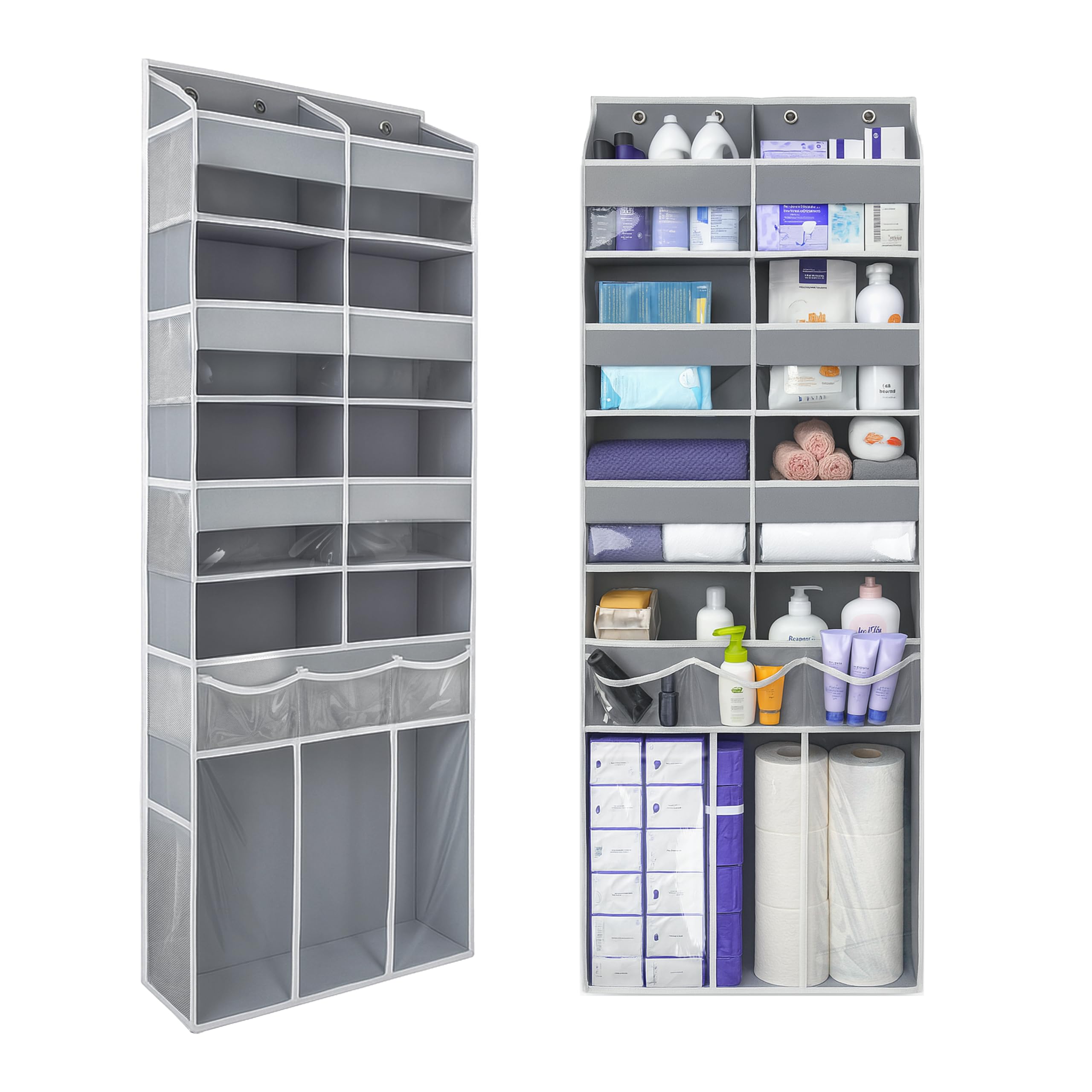 EZVERY extra-large over-the-door organizer keeps clothes and toiletries neatly organized.