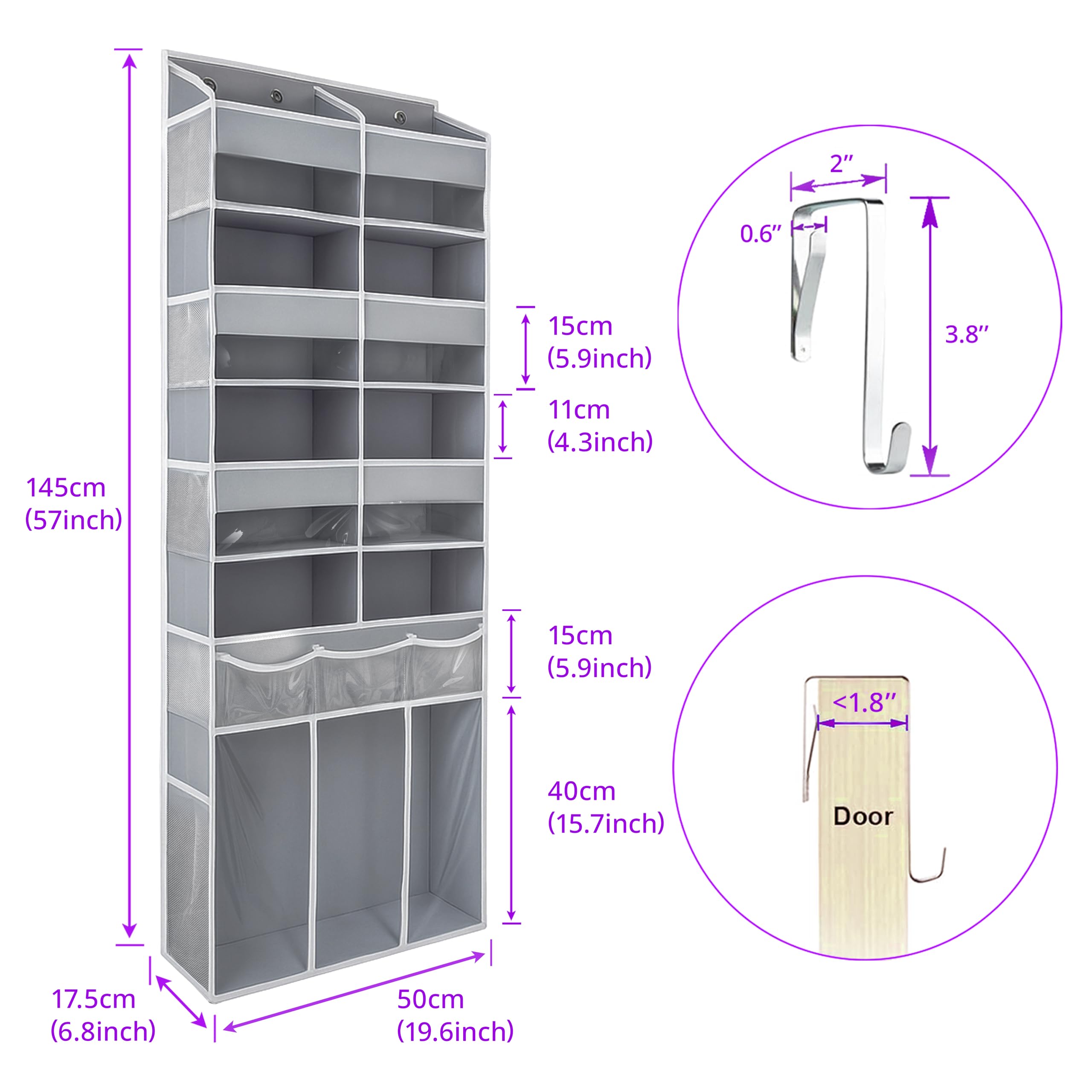 EZVERY four metal hooks enable secure door hanging installation.