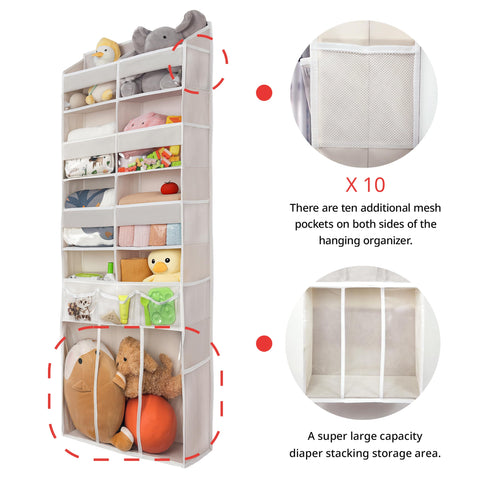 EZVERY organizer showing 10 mesh side pockets for longer items