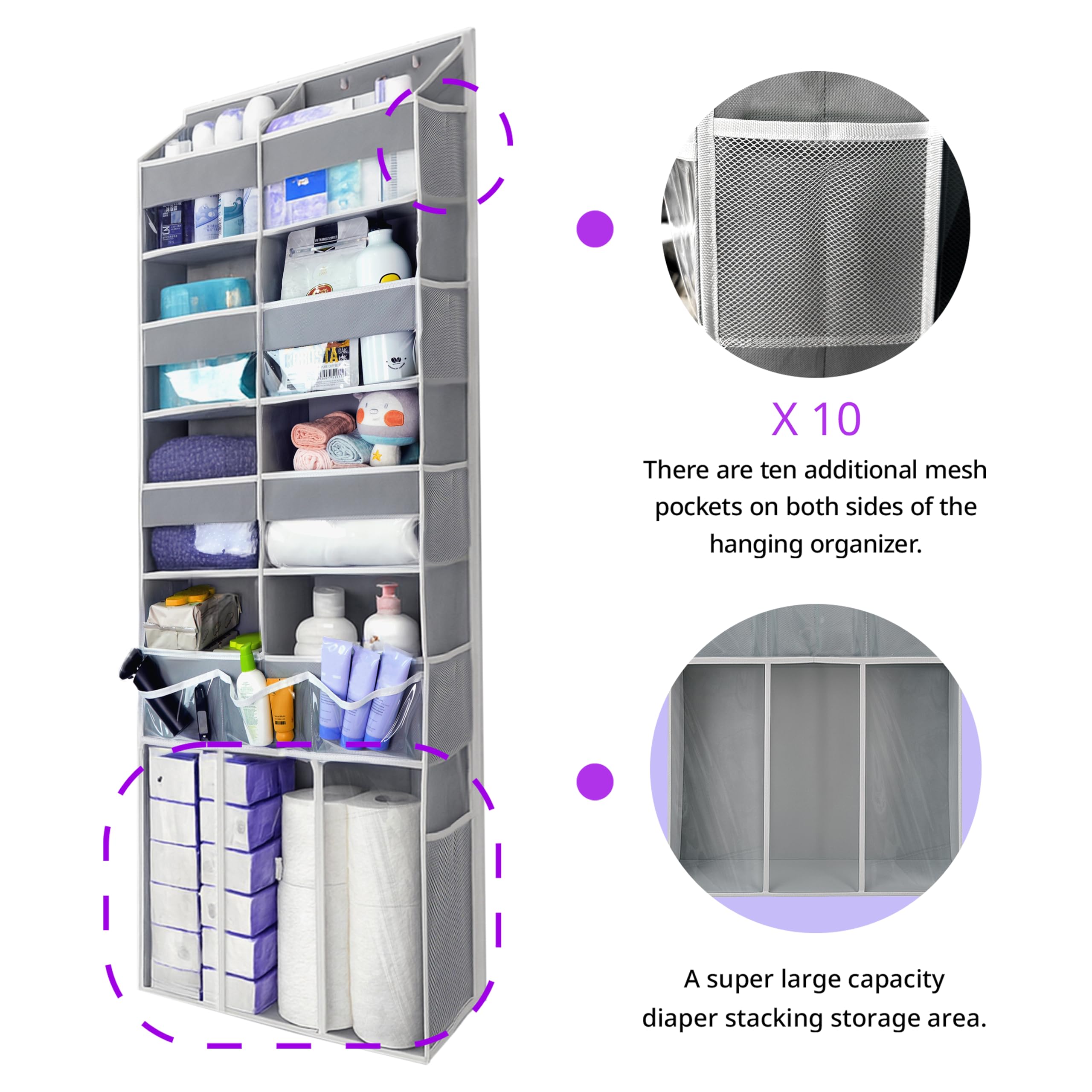 EZVERY ten side mesh pockets hold long styling tools and accessories.
