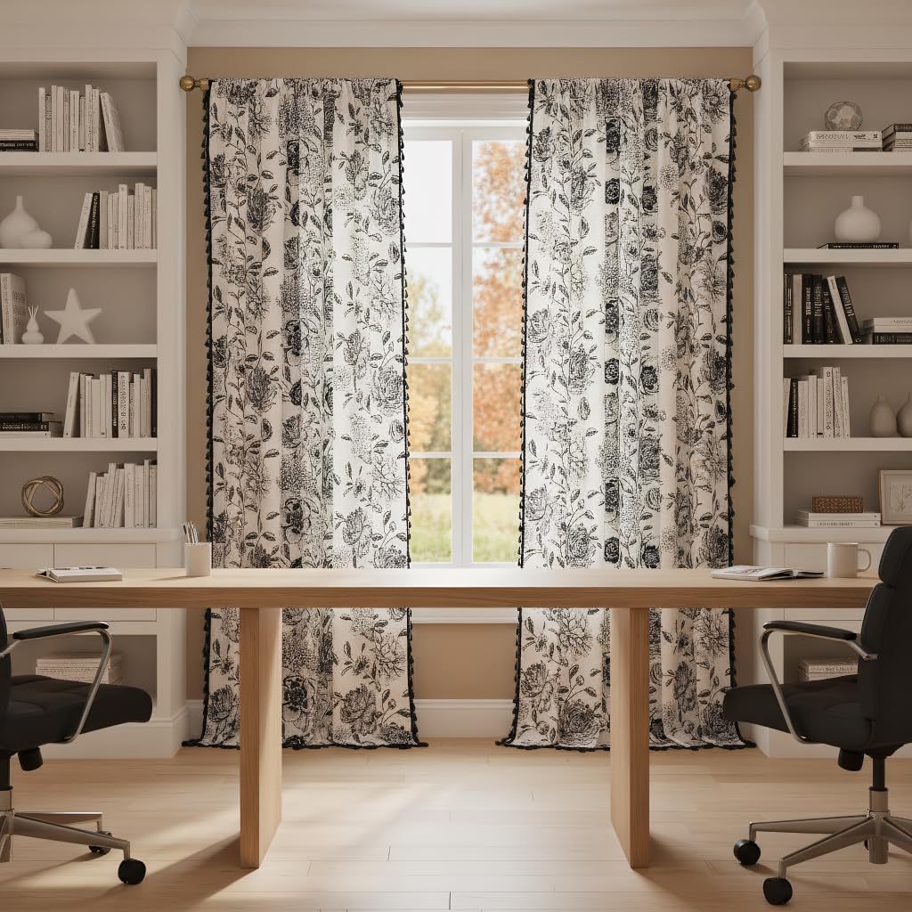 F-CHU bohemian flower curtains with tassels showcase texture and rustic charm.