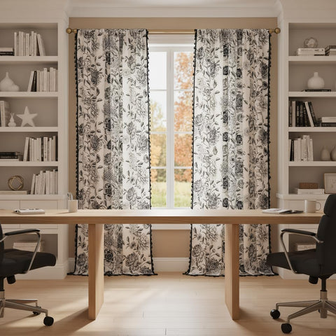 F-CHU bohemian flower curtains with tassels showcase texture and rustic charm.