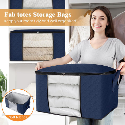 Fab totes 17-gallon capacity holds clothing and blankets.