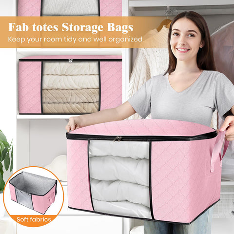 Fab totes 24-gallon capacity fits blankets and clothing with room to spare.