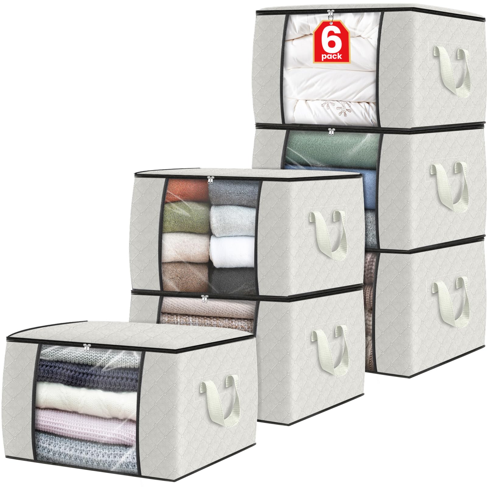 Fab totes 6-pack storage bags with front view showing ample capacity.
