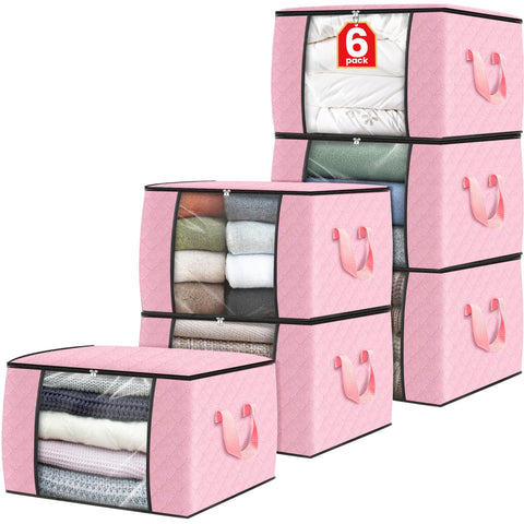 Fab totes six-pack storage bags folded neatly for compact closet organization.